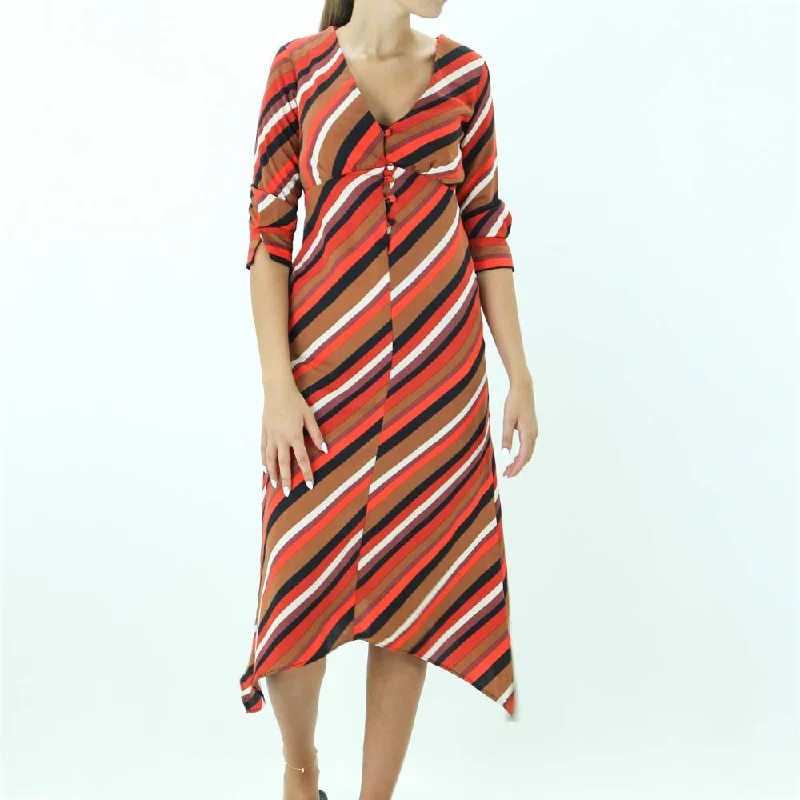 Women's Striped Colorblock Midi Dress,Multi Stylish Vintage Midi Dress