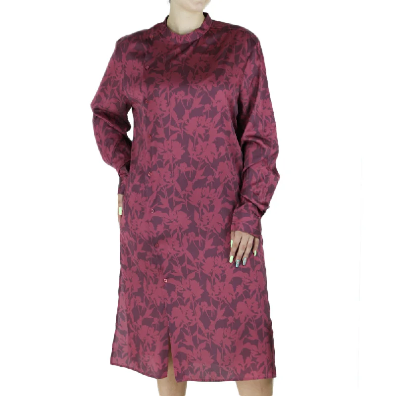 Women's Printed Midi Dress,Burgundy Stylish High-Waisted Midi Dress