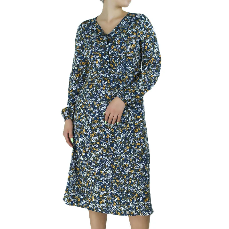 Women's Floral-Print Midi Dress,Navy Fashionable Chiffon Midi Dress