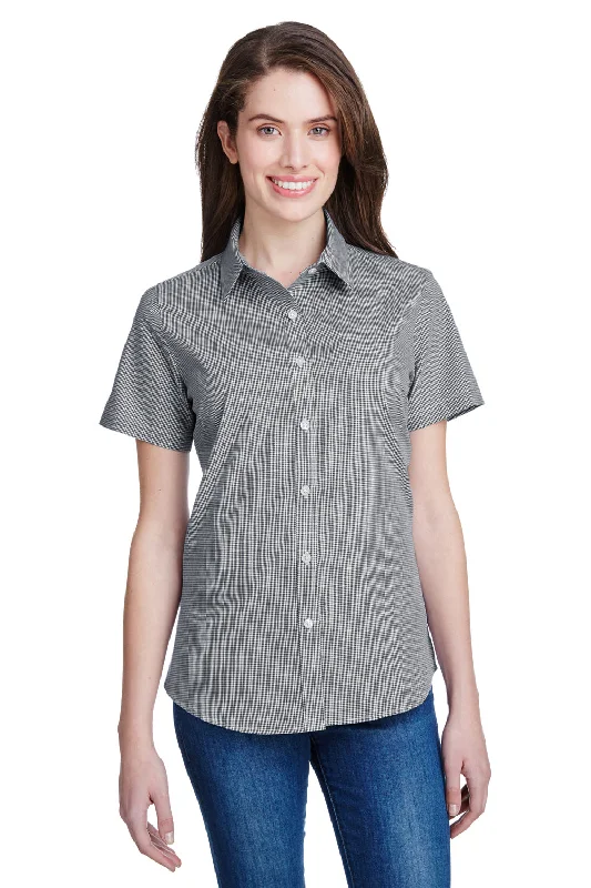 Artisan Collection Womens Microcheck Gingham Short Sleeve Button Down Shirt - Black/White Relaxed Button-Down Short Shirt