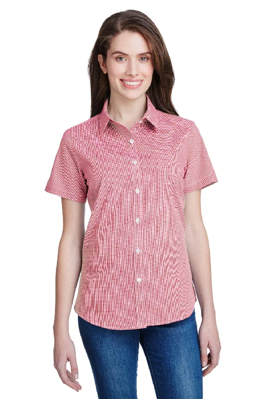 Artisan Collection Womens Microcheck Gingham Short Sleeve Button Down Shirt - Red/White Stylish Short Sleeve Top