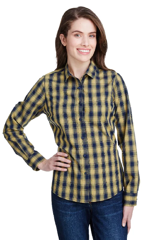 Artisan Collection Womens Mulligan Check Long Sleeve Button Down Shirt - Camel Brown/Navy Blue Fashionable Tied Short Sleeve