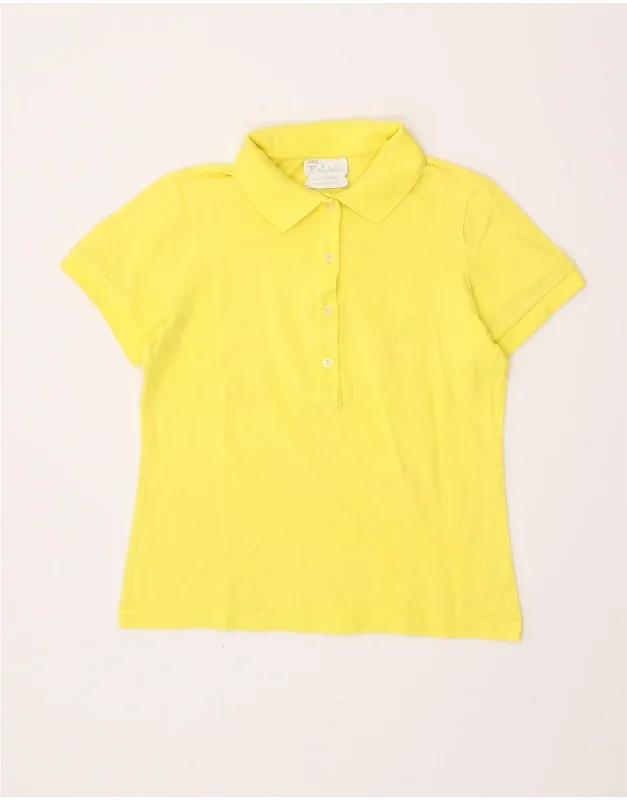 AUSTRALIAN L'ALPINA Womens Polo Shirt IT 44 Medium Yellow Cotton Trendy Ruffled Short Sleeve