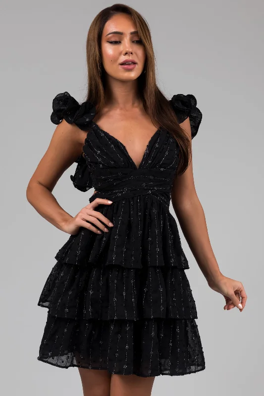 Black Sleeveless Open Back Ruffle Mini Dress Fashionable Off-Shoulder Mini Dress