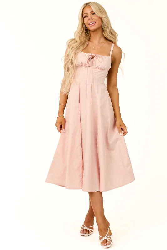 Blush Sleeveless Front Tie Smocked Midi Dress Cozy Knit Midi Dress