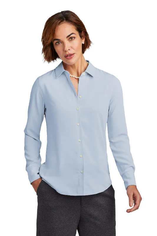 Brooks Brothers Womens Satin Anti Static Long Sleeve Button Down Shirt - Heritage Blue Relaxed Fit Short Shirt