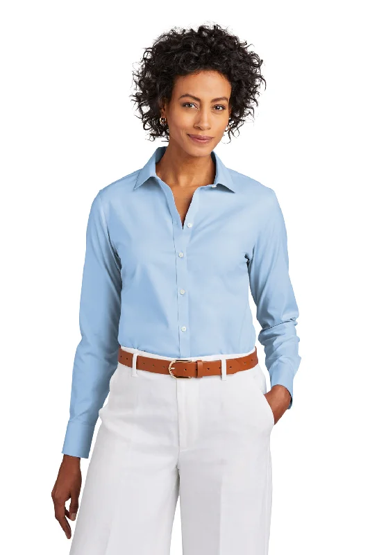 Brooks Brothers Womens Wrinkle Resistant Pinpoint Long Sleeve Button Down Shirt - Newport Blue Comfortable Peplum Short Shirt