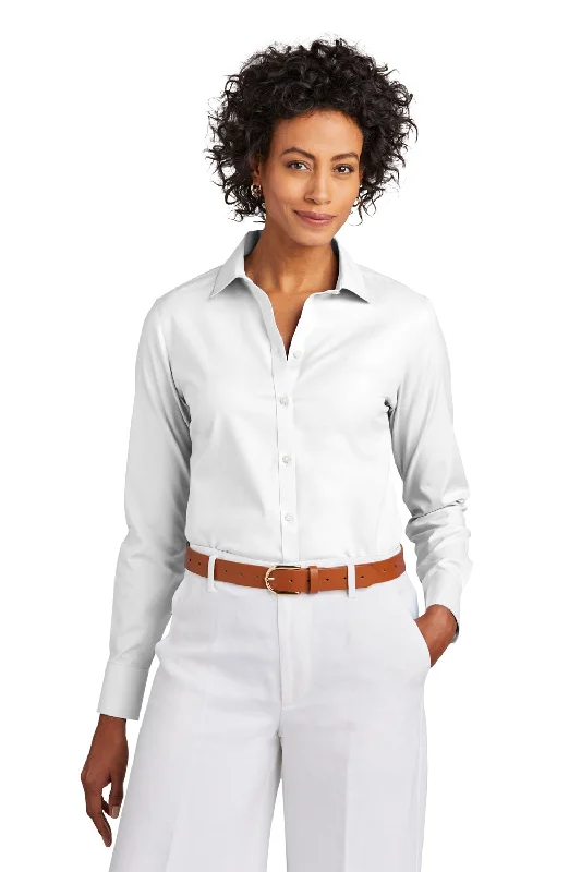 Brooks Brothers Womens Wrinkle Resistant Pinpoint Long Sleeve Button Down Shirt - White Comfortable Fit Short Shirt