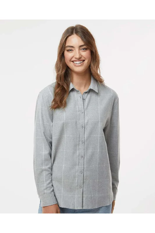 Burnside Womens Boyfriend Flannel Long Sleeve Button Down Shirt - Grey/White Stylish Short Sleeve Top