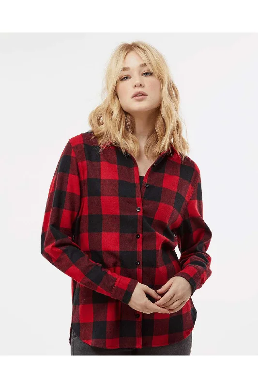 Burnside Womens Boyfriend Flannel Long Sleeve Button Down Shirt - Red/Black Buffalo Cozy Loose Fit Short Sleeve