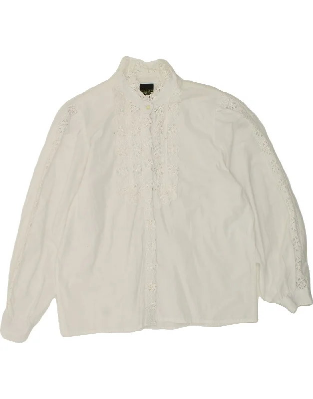 C&A Womens Shirt Blouse EU 44 XL White Cotton Fashionable Sheer Short Shirt