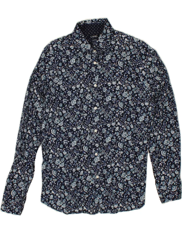 CHAPS Womens Shirt UK 12 Medium Navy Blue Floral Relaxed Short Sleeve Tee