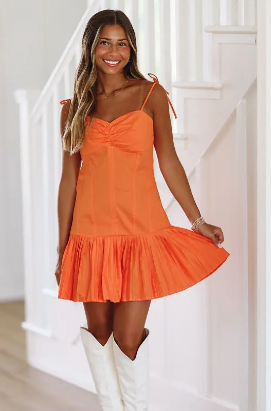 Cheer Loud Pleated Mini Dress  - Orange Elegant Silk Mini Dress