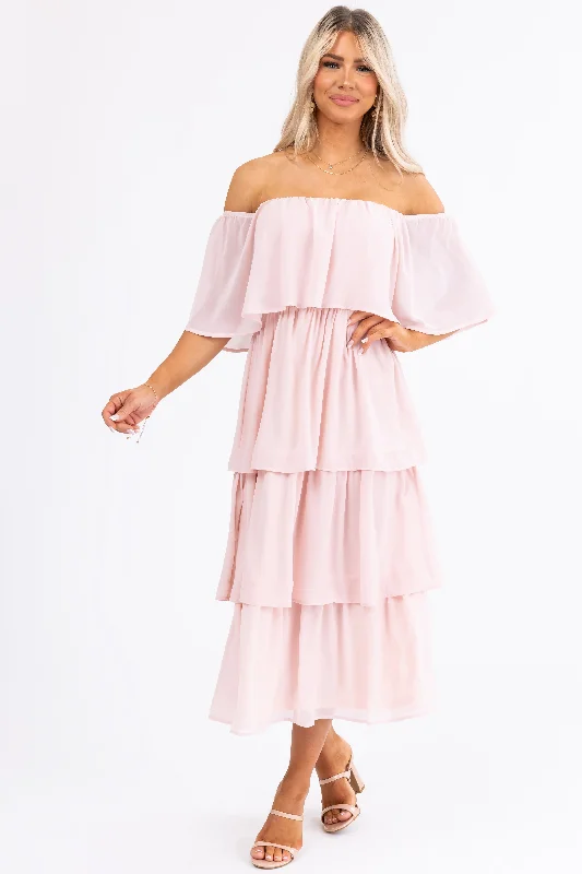 Cherry Blossom Off Shoulder Ruffle Midi Dress Fashionable One-Shoulder Midi Dress