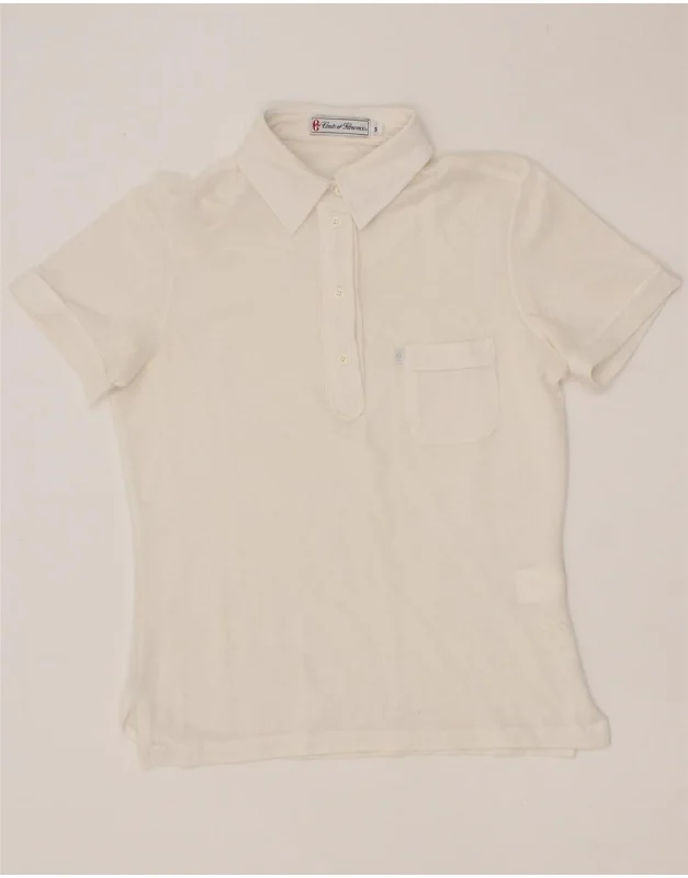 CONTE OF FLORENCE Womens Polo Shirt UK 8 Small White Cotton Trendy Sleeveless Short Shirt