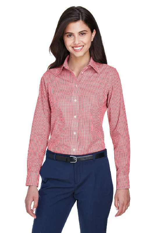 Devon & Jones Womens Crown Woven Collection Wrinkle Resistant Long Sleeve Button Down Shirt - Red Classic Basic Short Shirt