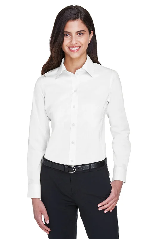 Devon & Jones Womens Crown Woven Collection Wrinkle Resistant Long Sleeve Button Down Shirt - White Elegant Silk Short Shirt