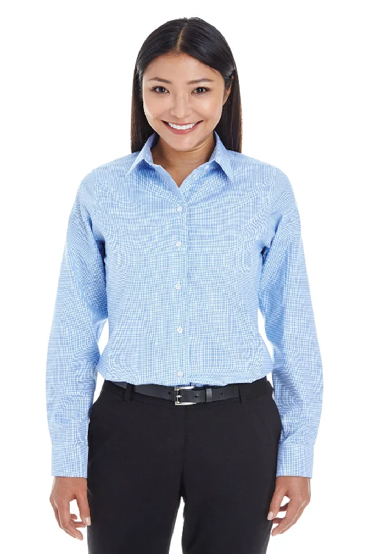 Devon & Jones Womens Crown Woven Collection Wrinkle Resistant Long Sleeve Button Down Shirt - French Blue Classic Denim Short Sleeve