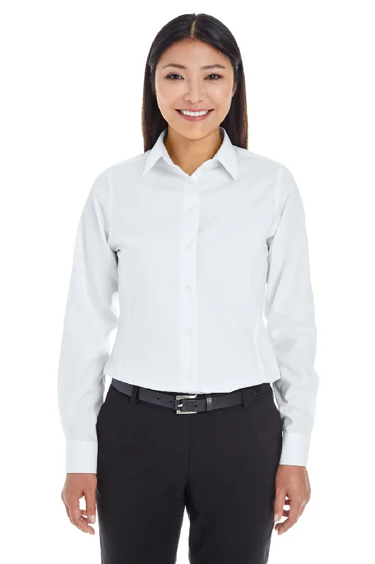 Devon & Jones Womens Crown Woven Collection Wrinkle Resistant Long Sleeve Button Down Shirt - White Cozy Cotton Short Tee