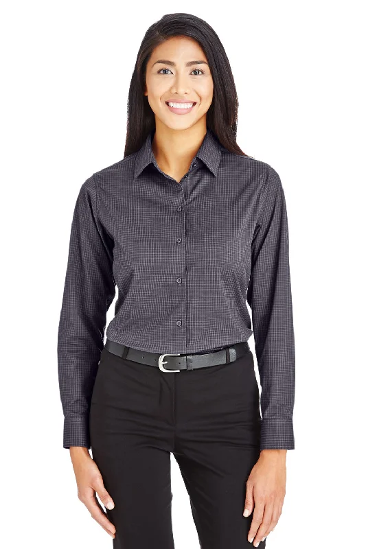 Devon & Jones Womens CrownLux Performance Moisture Wicking Long Sleeve Button Down Shirt - Carbon Grey Classic Short Sleeve Blouse