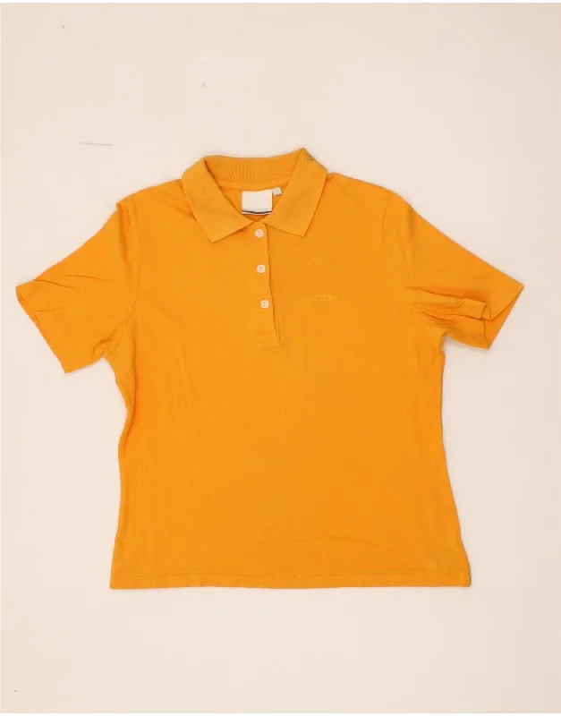 DIADORA Womens Polo Shirt UK 14 Large Orange Cotton Comfortable Pocket Short Shirt