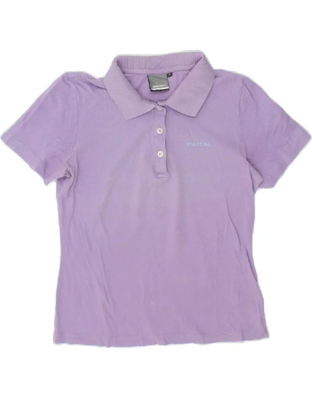 DIADORA Womens Polo Shirt UK 14 Large Purple Casual Ruffle Short Shirt