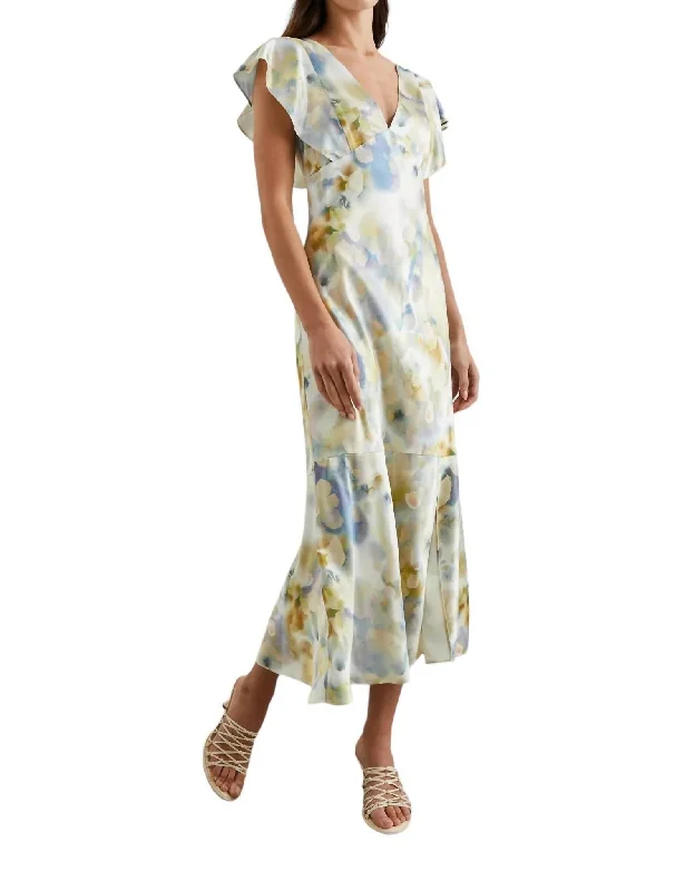 Dina Midi Dress In Diffused Blossom Stylish Silk Midi Dress