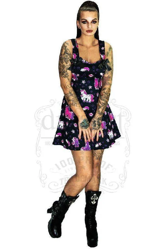 Cute Purple Unicorns Black Mini Dress - Emily Comfortable Ruffle Mini Dress