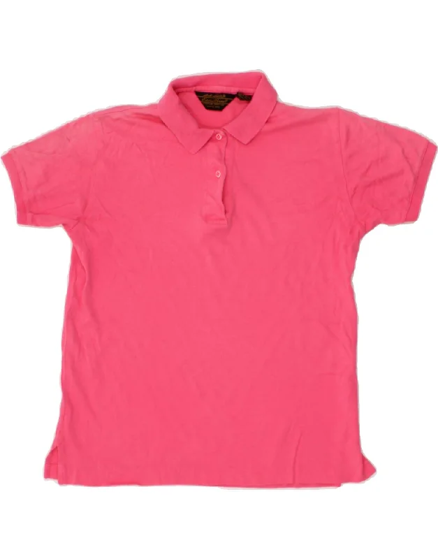 EDDIE BAUER Womens Polo Shirt UK 10 Small Pink Cotton Elegant Lace-Trimmed Short Shirt