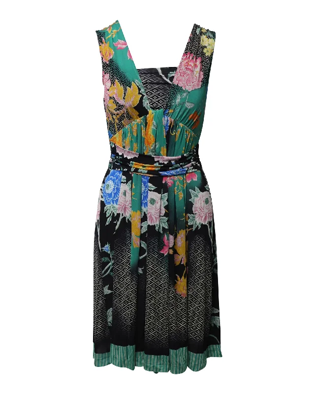 Etro V-Neck Printed Midi Dress in Multicolor Nylon Trendy Midi Dress with Belt