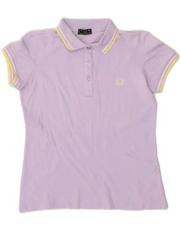 FRED PERRY Womens Polo Shirt UK 12 Medium Purple Fashionable Draped Short Sleeve