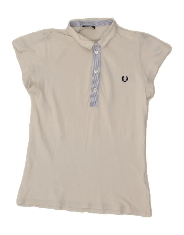 FRED PERRY Womens Polo Shirt UK 12 Medium White Cotton Modern Casual Short Sleeve