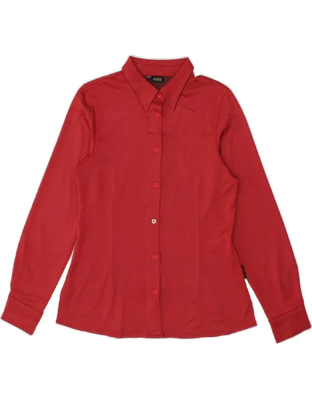 GIANFRANCO FERRE Womens Shirt Blouse UK 10 Small Red Polyamide Chic V-Neck Short Blouse