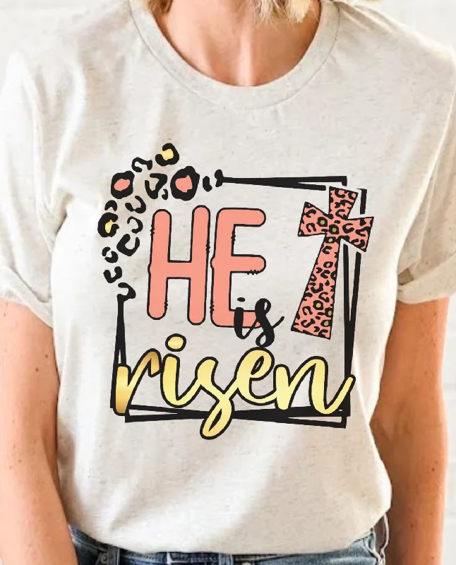 He Is Risen Leopard Box Shirt Chic Embellished Short Sleeve