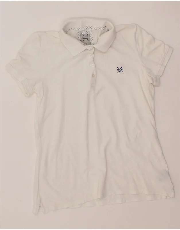 J. CREW Womens Polo Shirt UK 12 Medium White Cotton Comfortable Fit Short Shirt