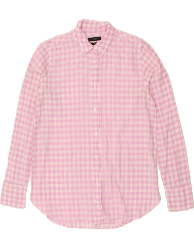 J. CREW Womens Shirt US 4 Small Pink Gingham Cotton Relaxed Cotton Short Blouse