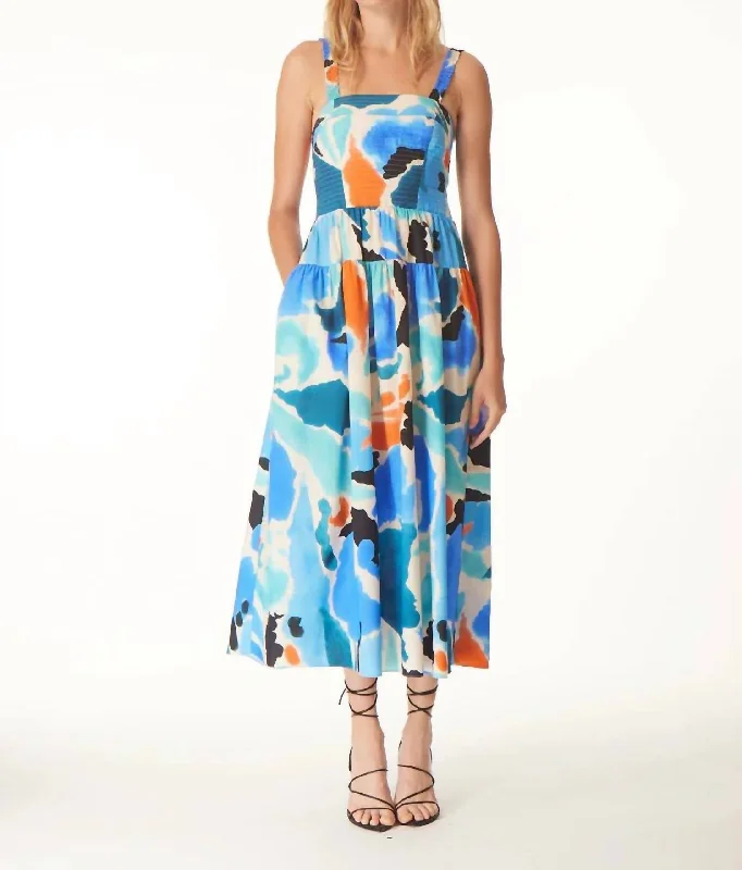 Julien Midi Dress In Matisse Print Elegant Satin Midi Dress