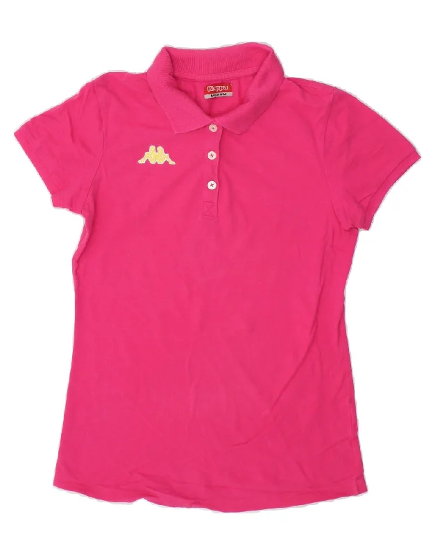 KAPPA Womens Polo Shirt UK 12 Medium Pink Cotton Cozy Printed Short Shirt