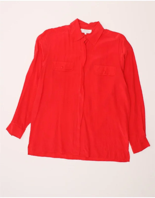 KAREL Womens Shirt Blouse IT 46 Large Red Silk Casual Oversized Short Shirt