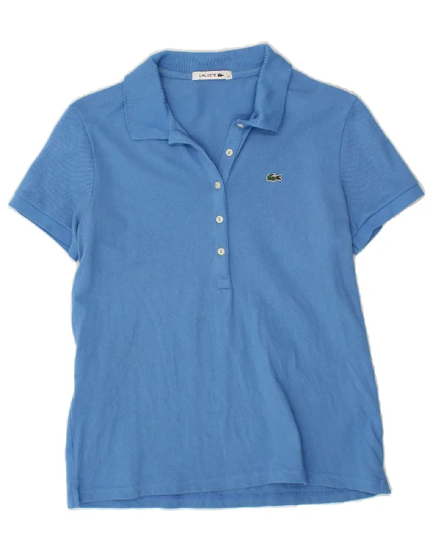 LACOSTE Womens Polo Shirt Size 44 Large Blue Cotton Comfortable Stretch Short Shirt