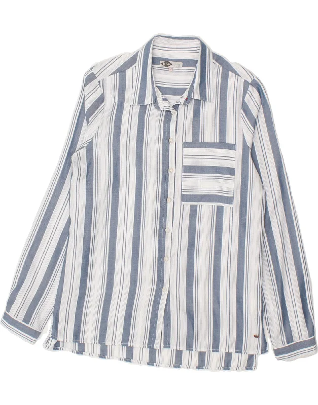 LEE Womens Shirt UK 14 Medium Blue Striped Viscose Stylish Crew Neck Shirt