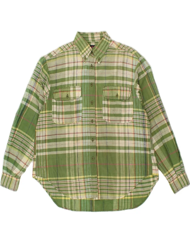 LES COPAINS Womens Shirt UK 18 XL Green Check Cotton Relaxed Fit Short Sleeve Top