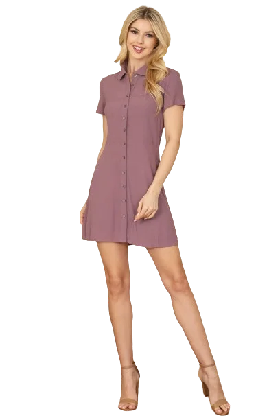 Lilac Collared Button Down Mini Dress - Pack of 5 Stylish Ruffle Mini Dress