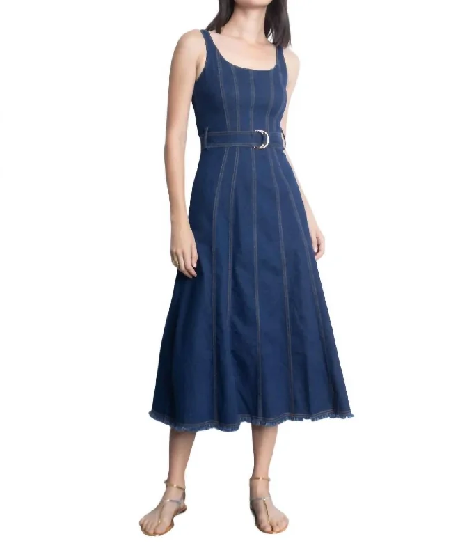 Liliana Denim Midi Dress In Blue Stylish High-Waisted Midi Dress