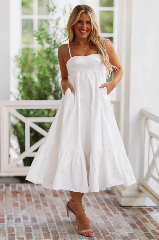 Made for Madrid Midi Dress - White Trendy Flared Sleeve Midi Dress