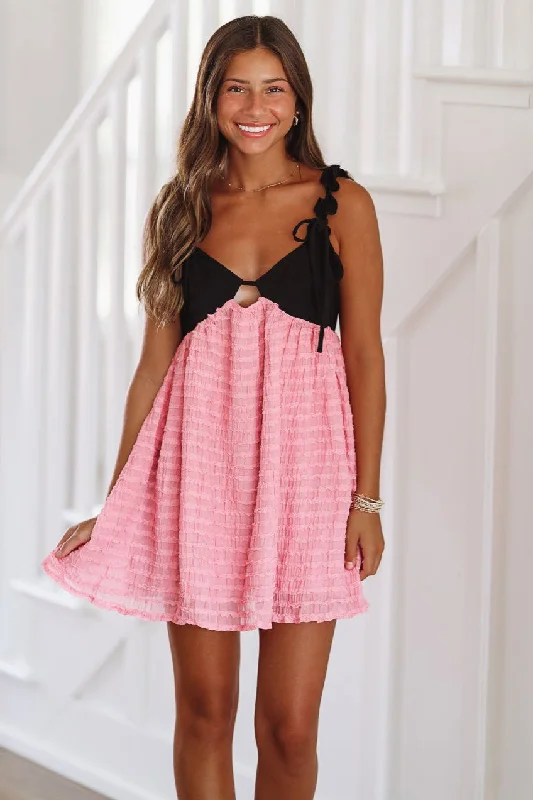 Making Jaws Drop Mini Dress - Pink and Black Chic Sleeveless Mini Dress