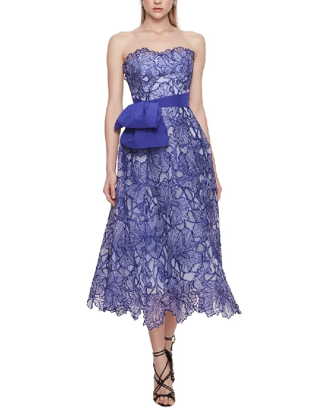 Marchesa Notte Iris Cutwork Midi Dress Fashionable A-Line Midi Dress