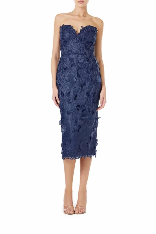 Mariana Lace Midi Dress In Sapphire Cozy Ribbed Knit Midi Dress