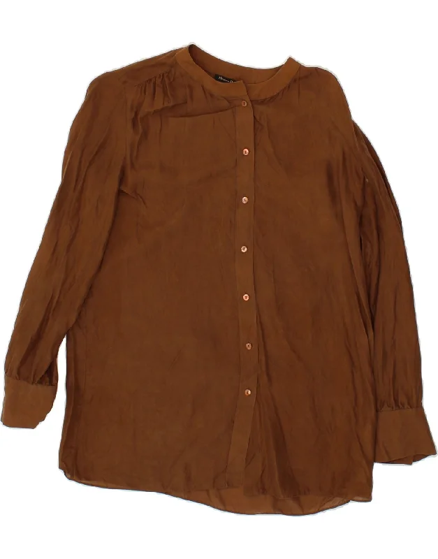 MASSIMO DUTTI Womens Shirt Blouse EU 38 Small Brown Silk Elegant Draped Short Sleeve