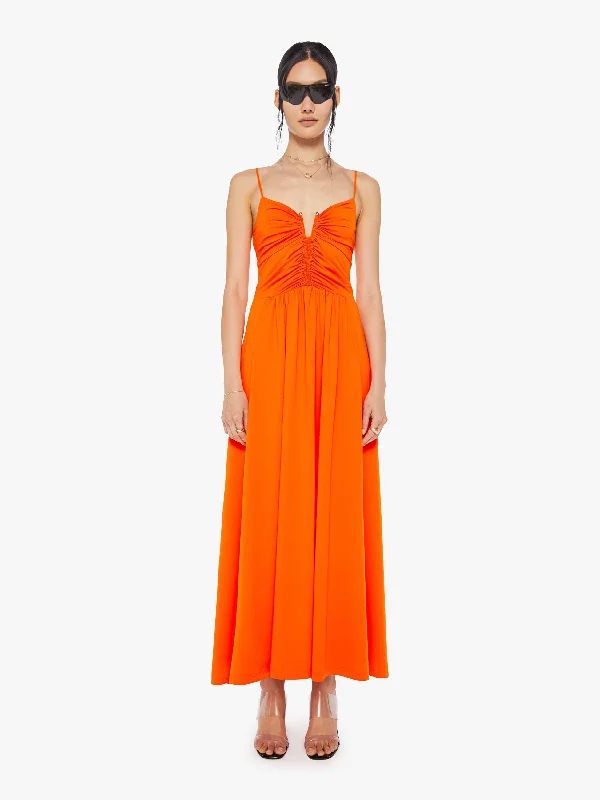 Maria Cher Francine Midi Dress - Orange Fashionable Sheer Sleeve Midi Dress